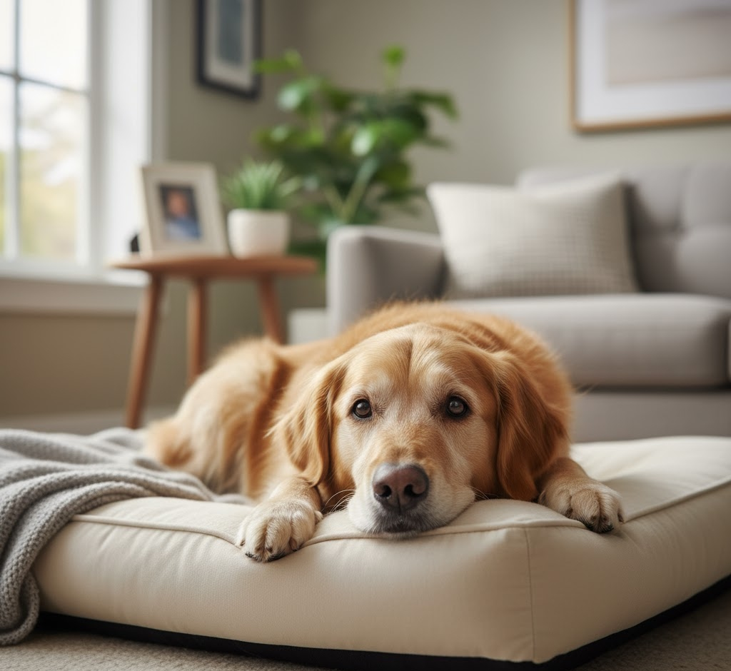Senior dog with calm routine at home