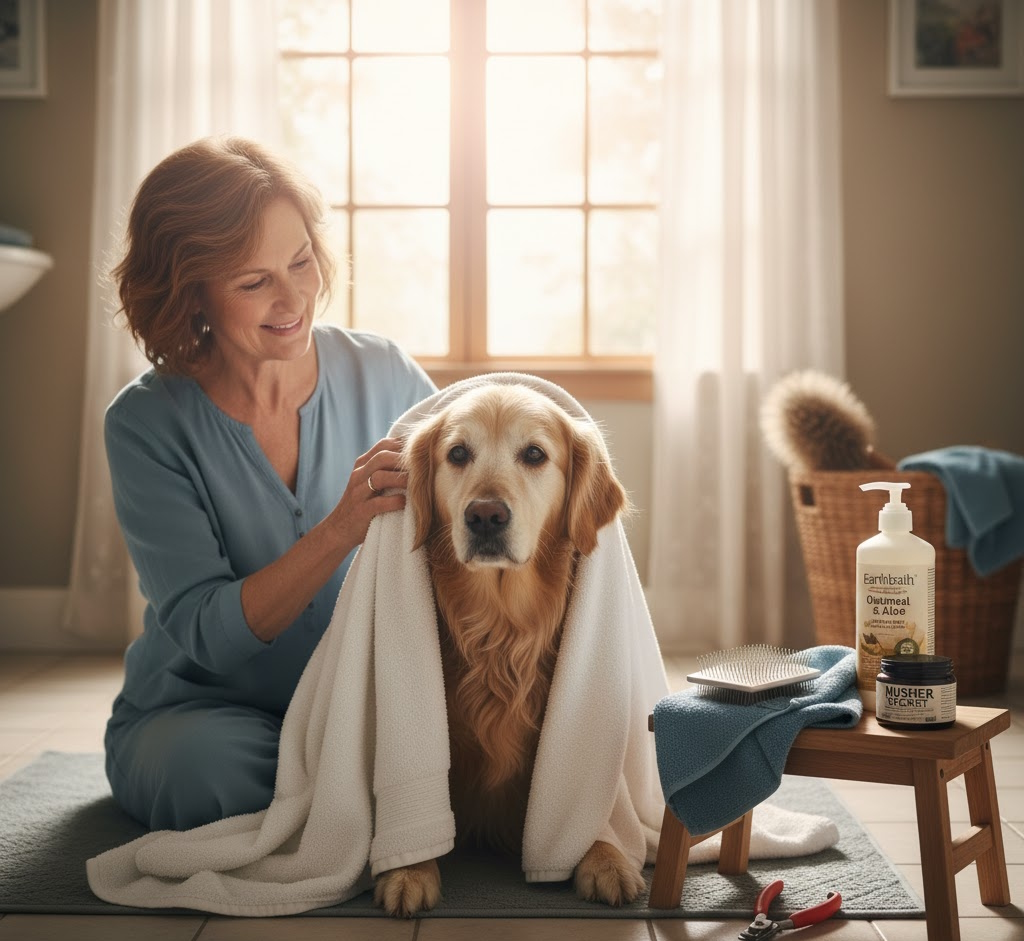 Senior dog grooming routine